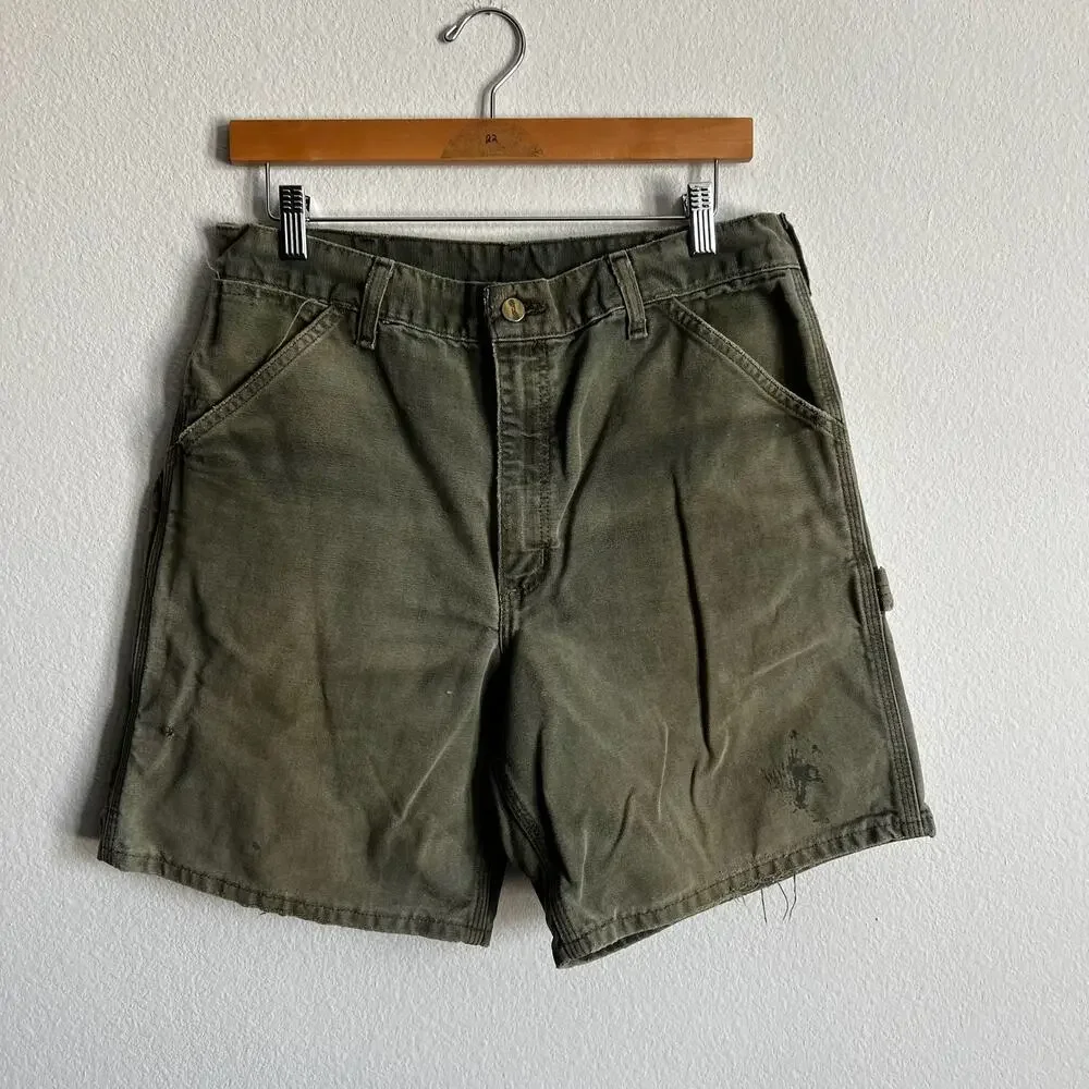 Carhartt WU1966 green faded work wear carpenter shorts
